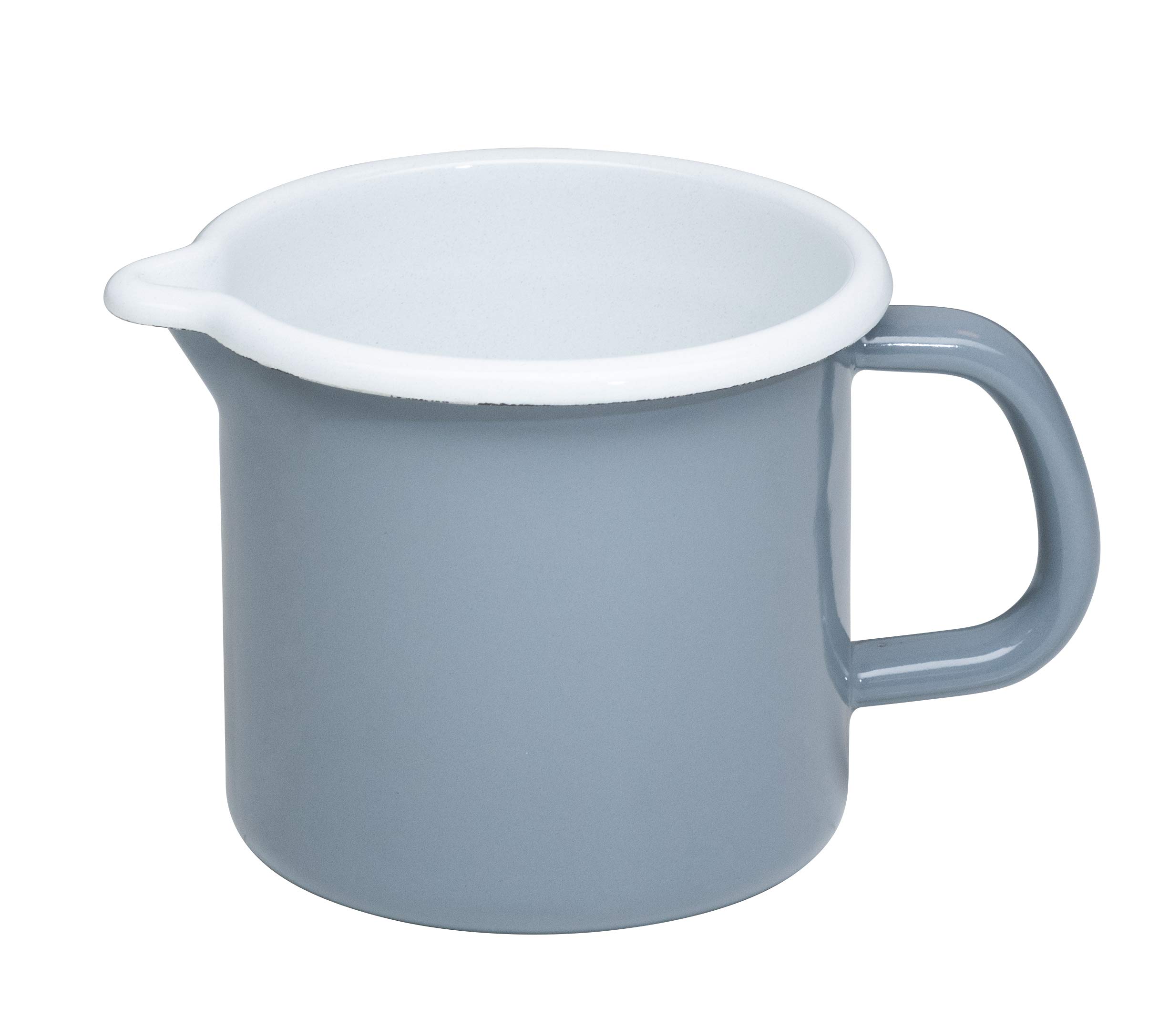 Riess, 0040-065, Sippy Pot 12, Classic - Pure Grey, Diameter 12 cm, Height 11.5 cm, Capacity 1 Litre, 0.428 kg, 18.7 x 13.5 x 11.5 cm, Enamel, Light Grey, Milk Pot, Induction