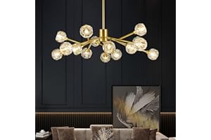 Weesalife Sputnik Chandeliers for Dining Room Light Fixtures,Modern Crystal Chandeliers for Living Room,15 Lights Gold Mid Century Brass Lighting Fixtures for Kitchen Island Bedroom Entryway