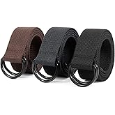 JASGOOD Men Canvas Belt Web Fabric Casual Belt with Black Double D-ring 1 1/2" Wide Set of 2