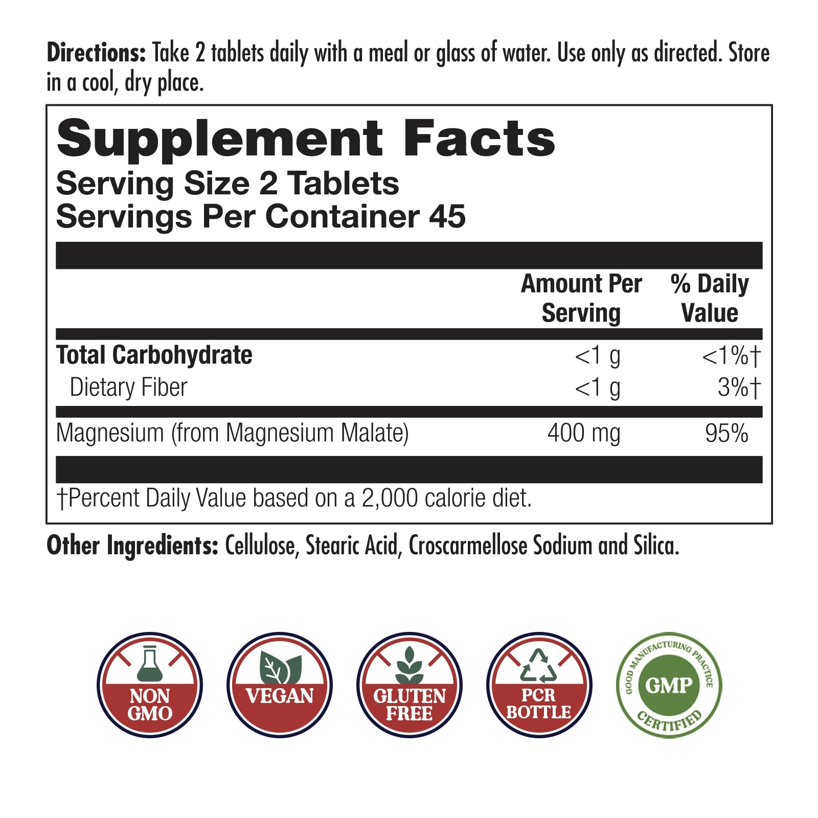 KAL Magnesium Malate 400mg, Chelated Magnesium Supplement with Malic Acid, Healthy Energy & Muscle Function Support, Enhanced Absorption, Vegan, Non-GMO, 45 Servings, 90 Veg Tabs