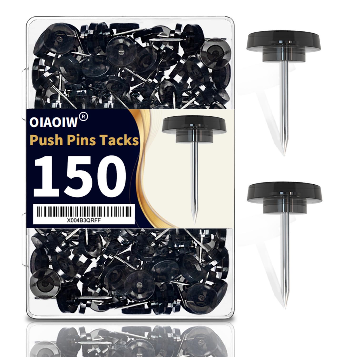 Photo 1 of 150 PCS Flat Black Push Pins for Wall Clear Thumb Tacks for Walls Flat thumbtacks Push pin for Bulletin Board Shadow Box Display Thumbtack for Cork Board