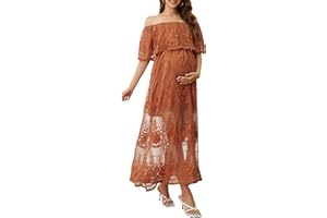 MERMAID'S CLOSET Women's Casual Off Shoulder Lace Maxi Dress Boho White Bridesmaid Wedding Evening Party Dresses