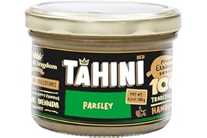 Halva Kingdom Artisanal Tahini All-Natural Sesame Tahini Paste | 100% Pure Rich & Creamy Ground Sesame Paste, Tahini Sauce, Dressing & Dips | Vegan, Kosher | Non-GMO 17.6 OZ (Original) (PARSLEY)
