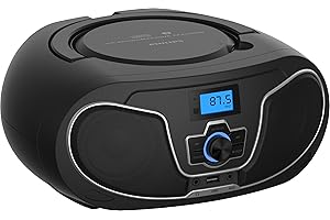 Philips CD Player Boombox, Dynamic Bass Boost with Bluetooth, FM Radio, USB Playback & AUX Input, Portable Top-Loading Boombox, Clear Stereo, RW/MP3 Compatible (Black)