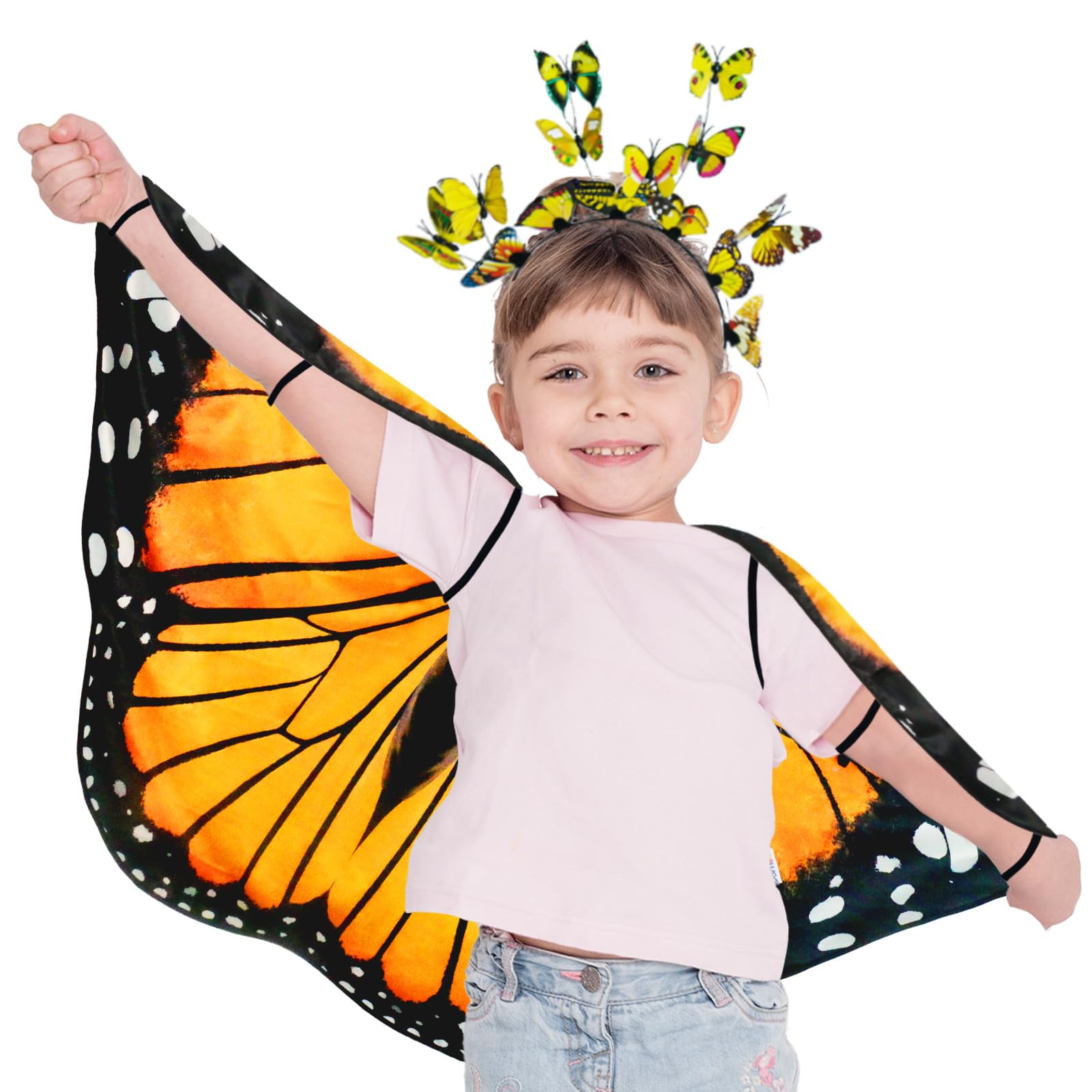 iROLWIN Double Sided Kids-Butterfly-Wings for Toddler-Girls Fairy Dress Up Costume Butterfly Cape Headband Halloween Gifts