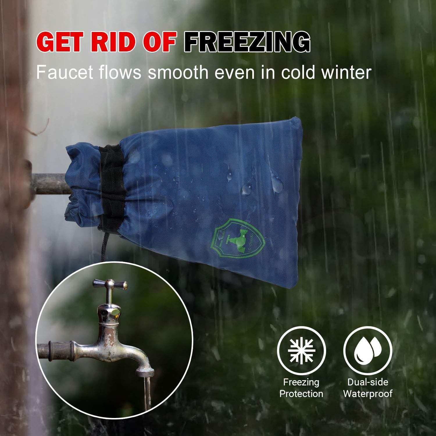 Outdoor Faucet Cover, 2-Pack Pro Super Insulate & Waterproof Unisize Outside Faucet Covering Socks for Winter Freeze Protection (Blue): Home Improvement