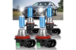 SHENKENUO Fit For mazda 3 (2010-2018) 9005+H11 High/Low Beam Ultra - High Performance Halogen Headlight Bulbs Combo,5000k White Light,Plug-n-Play,Pack of 4