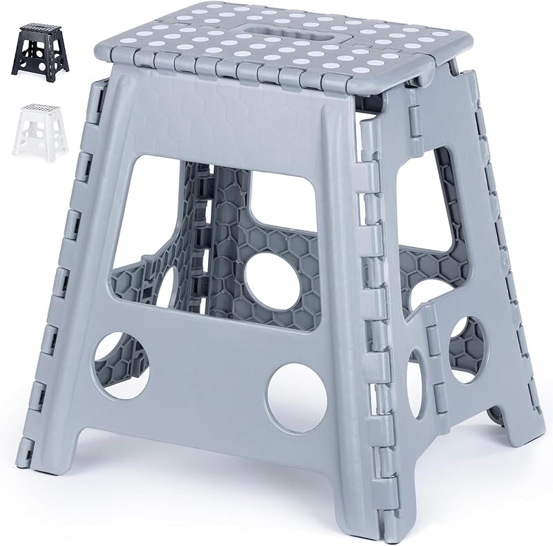 LIVIVO Folding Step Stool Compact Two Tier Anti Slip Grey