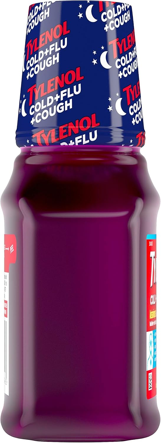 Tylenol Paracetamol Cold + Flu + Cough Night Liquid Medicine with Acetaminophen, Wild Berry, 8 fl. oz: Health & Personal Care
