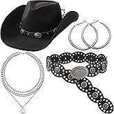 Tivi Tovo Western Cowgirl Outfit Accessories for Women with Vintage Disc Belt Hat Hoop Earrings Necklace for Cowboy Party