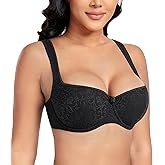 DotVol Women's Plus Size Wide Straps Lace Demi Underwire Lightly Padded Balconette Bra