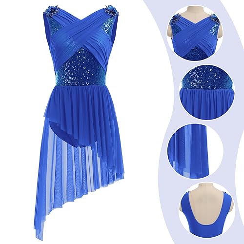 AFAVOM Women's Lyrical Dance Costume Sleeveless V-Neck Sequin