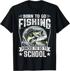 Teen Boys Fishing Shirt Forced to Go to School Bass Fish T-Shirt