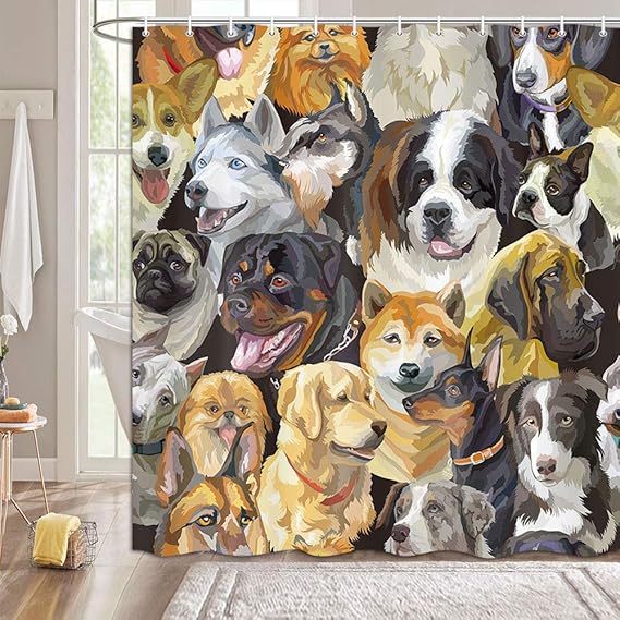 MERCHR Cute Dog Shower Curtain, Funny Puppy Pets Animal Bathroom Shower
