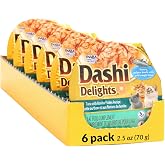 INABA Dashi Delights Lickable Cat Treats, Tuna Bonito Flakes, 6ct | Immune support, Antioxidant support, 88% moisture, Shredded chicken, Dashi broth side dish, Grain-free, 6 x 2.5 oz cups