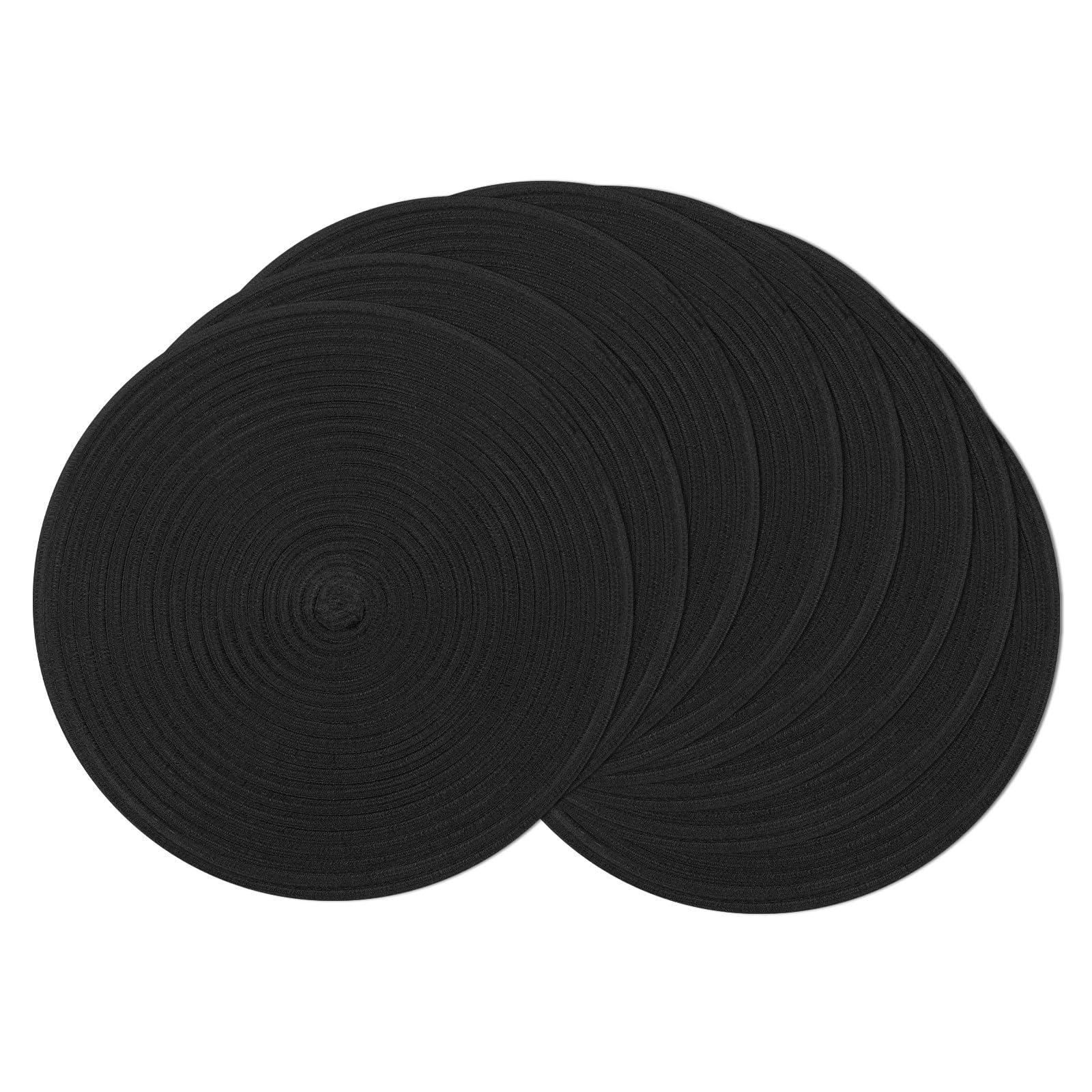 Photo 1 of **MISSING MATS**SHACOS Round Braided Placemats Set of 8 Washable Cotton Polyester Woven Round Table Mats for Dining Tables 15 inch (Black, 8)