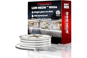 Shine Decor LED Neon Rope Lights AC 120V, Expandable & Cuttable 120LEDs/M Bright Strip Lighting, ETL Cold-Resistant & IP65 Waterproof for Indoor Outdoor, 8x16mm, 6300K Cool White, 50ft