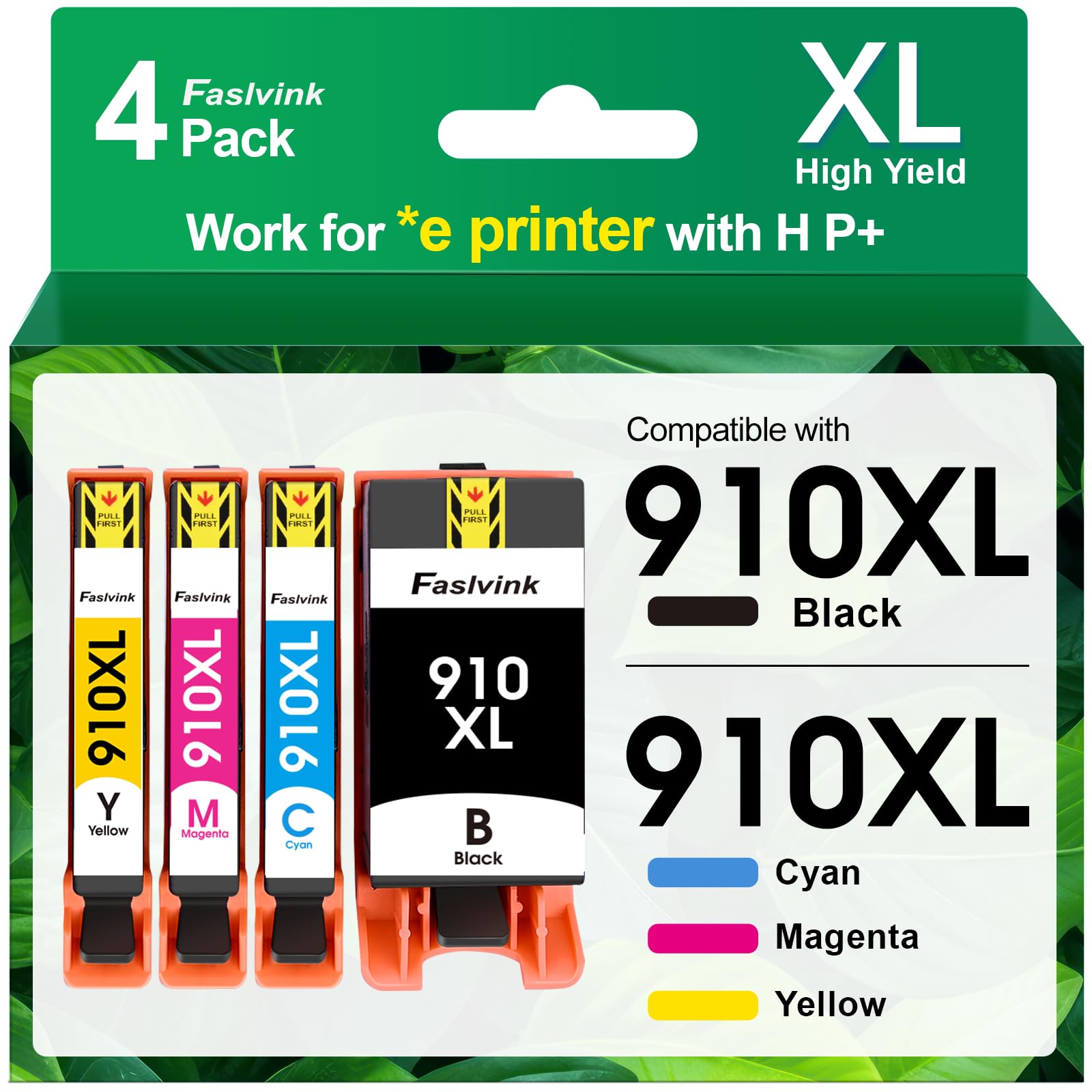 Photo 1 of Faslvink 910XL Ink Cartridges Replacement for HP 910XL Ink Cartridges Combo Pack for HP OfficeJet Pro 8025e 8015e 8028e 8035e 8022e 8020 8028 8025 8035 8015 Printers,4 Pack (hp910xl 910 XL Ink