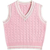 Hyipels Women's Sweater Vest,Y2K Sleeveless Pattern Preppy Style Knitted Crop Tank Top for Girl