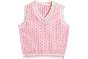 Hyipels Women's Sweater Vest,Y2K Sleeveless Pattern Preppy Style Knitted Crop Tank Top for Girl