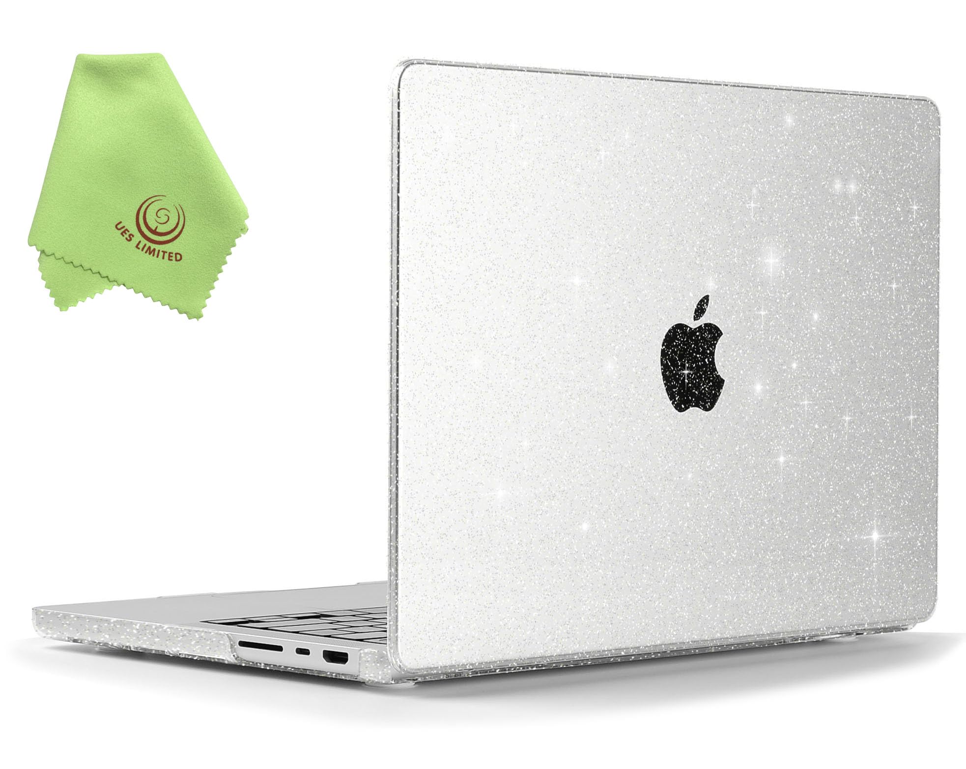 UESWILL Case for MacBook Pro 14 inch M5 M4 M3 M2 M1 Pro Max A3427 A3426 A3434 A3401 A3185 A3112 A2442 A2779 A2918 A2992, 2026-2021 Release, Glossy Sparkling Hard Shell Cover, Glitter Clear