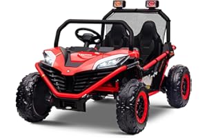 ALINUX 24V 10AH 4WD 2 Seater Ride on Cars UTV, Off-Road Kids Electric Vehicles with Remote Control, Bluetooth, Max Speed 6 MPH, Soft Start, Spring Suspension(Red)