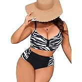 B2prity Womens Bikini Sets Plus Size Tummy Control Swimsuit High Waisted Two Piece Bathing Suit Ruched Swimwear