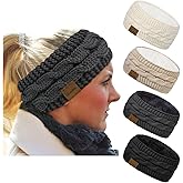 Loritta 4 Pack Womens Winter Headbands Fuzzy Fleece Lined Ear Warmer Cable Knit Thick Warm Crochet Headband Gifts