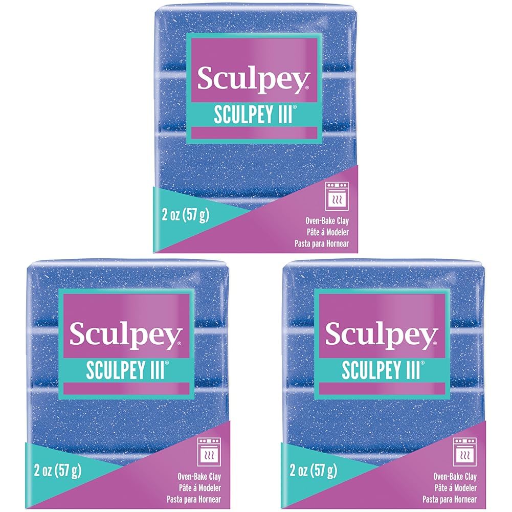 Sculpey Polymer III Blue Glitter 2oz (Pack of 3)