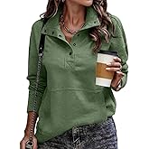 SHEWIN Women's Casual Long Sleeve Stand Neck Sweatshirt Lightweight Button Drawstring Pullover Tops