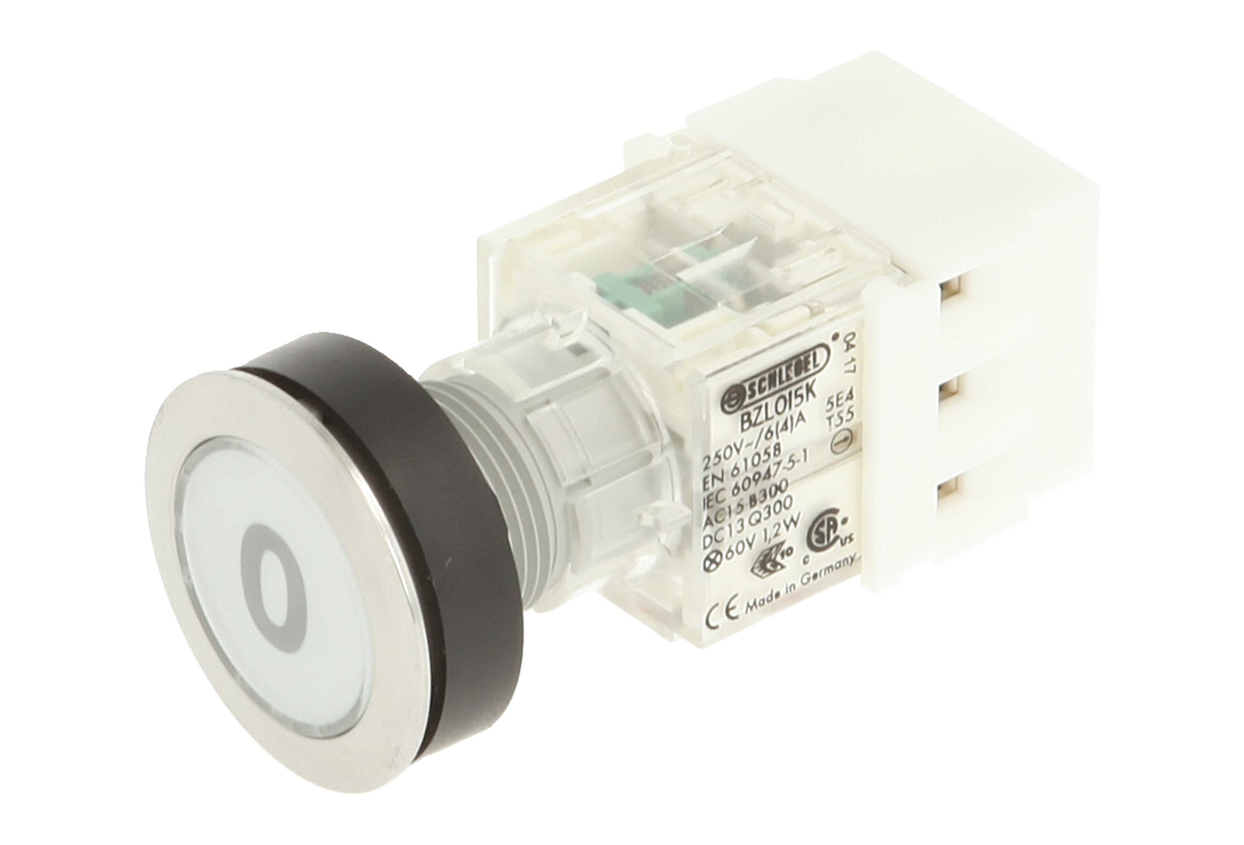 Club 23.000.589 Stainless Steel Press Button, Push Cap Bezeichungs Child 0 Master Illuminated Momentary Contact 1 N and Screw-On 1 N/O Contact, LED 24 V, Clear (Pack of 2)