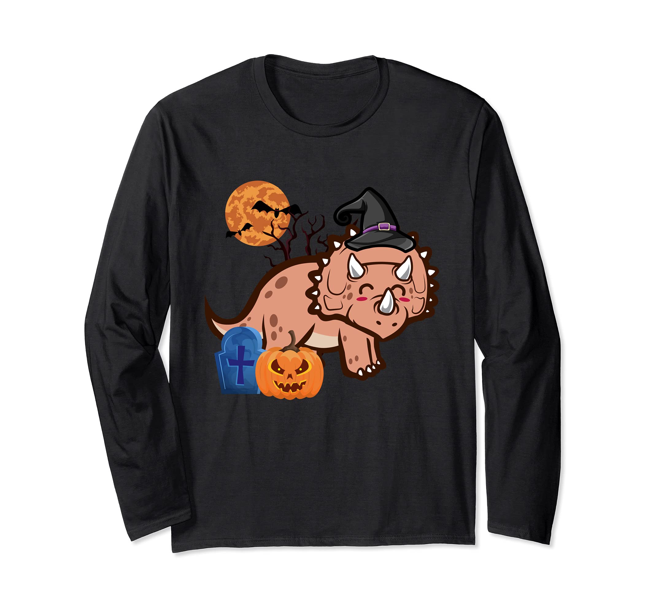 Triceratops Dinosaur Witch Pumpkins Easy Halloween Costume Long Sleeve T-Shirt