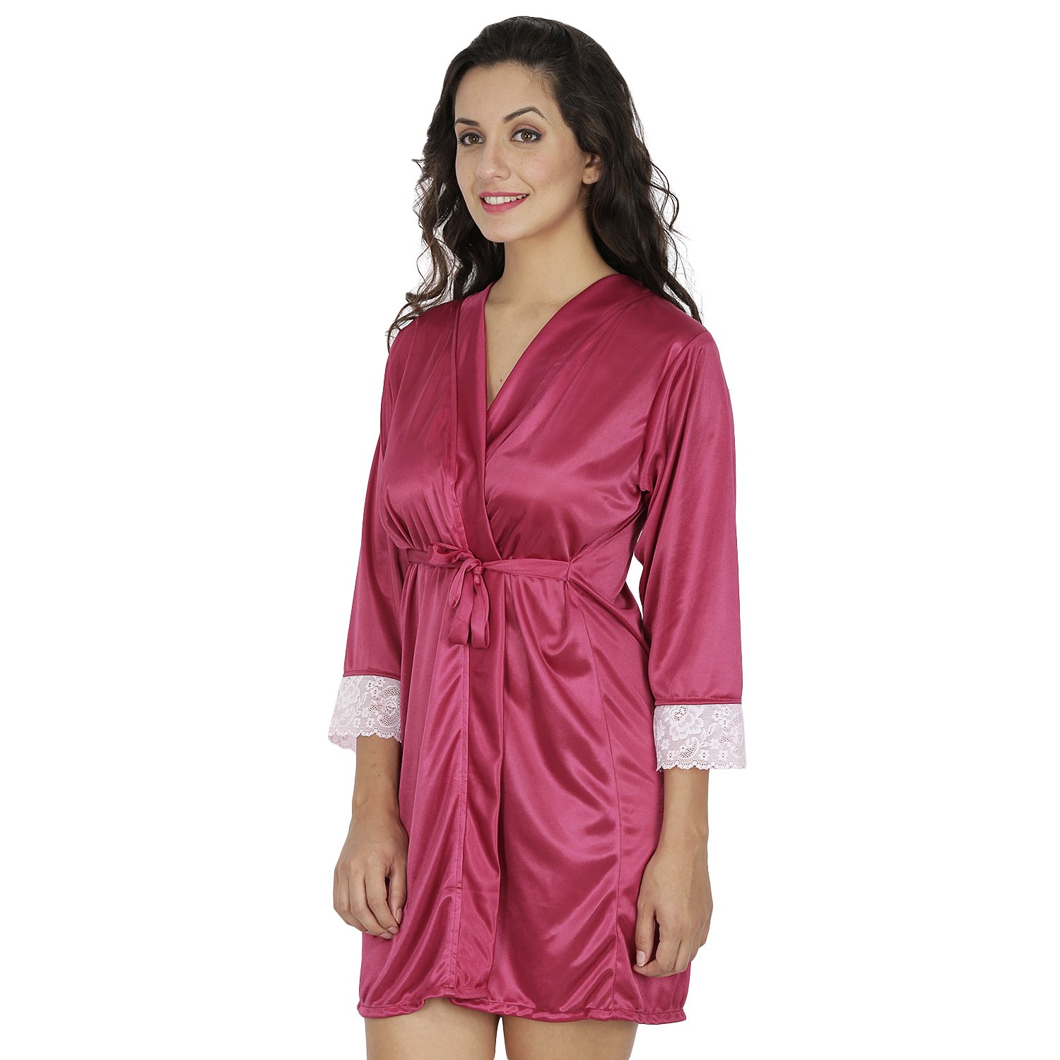 klamotten wine satin robe with lace