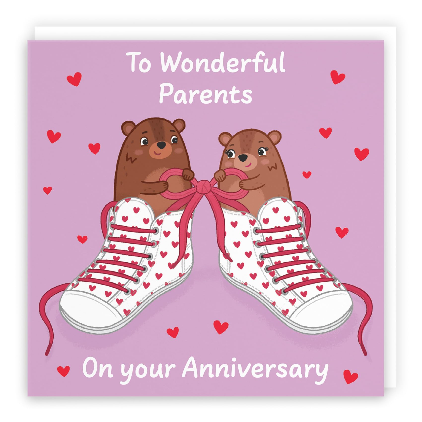 Hunts England - Cute Love Laces Parents Anniversary Card - Fun Bears Anniversary Card - Love Story Collection
