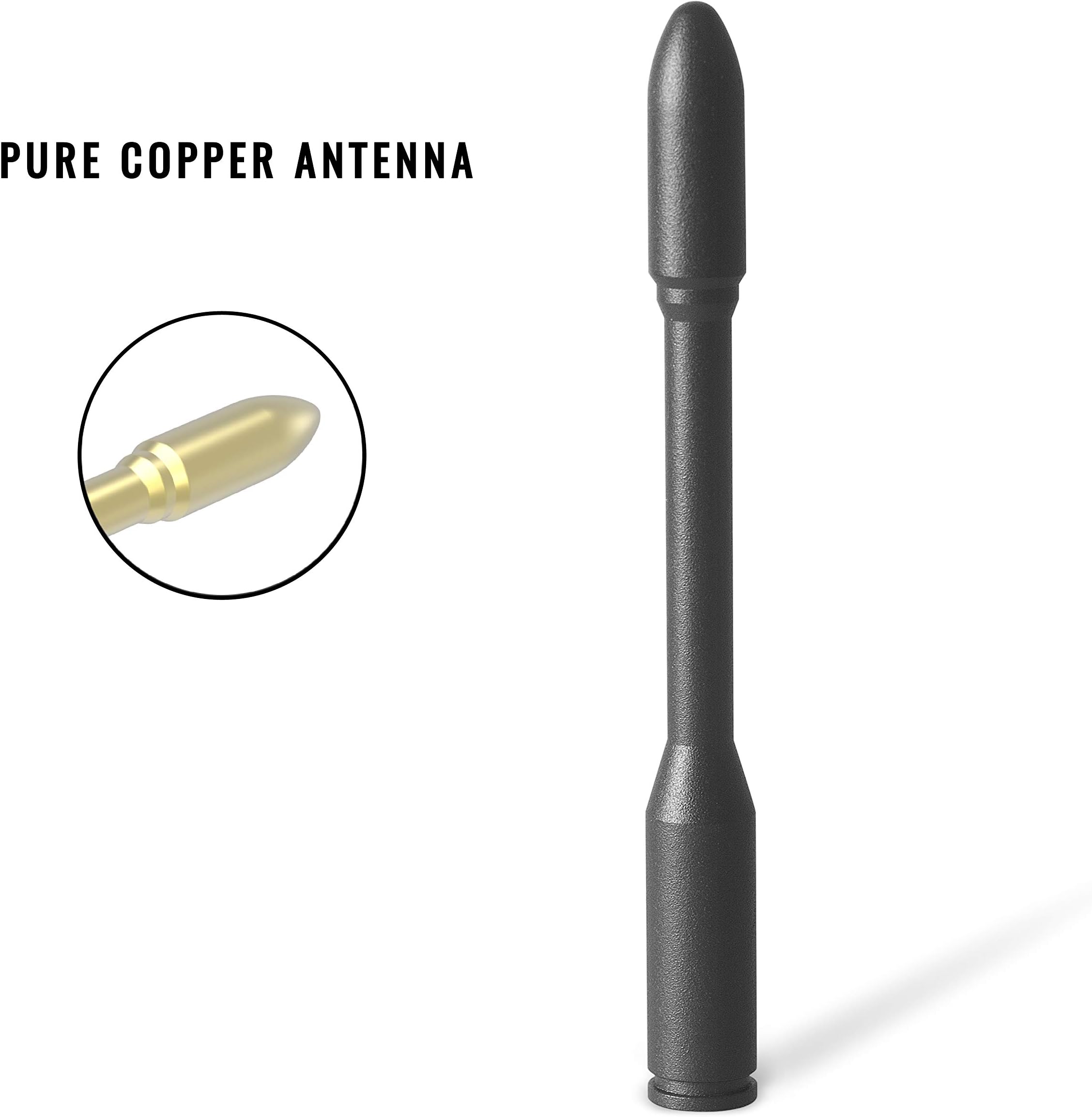 Rydonair Rocket Style Antenna Compatible with Jeep Wrangler JK JKU JL JLU 2007-2019 | 6 inches Copper Antenna | Textured Black Powder Coated