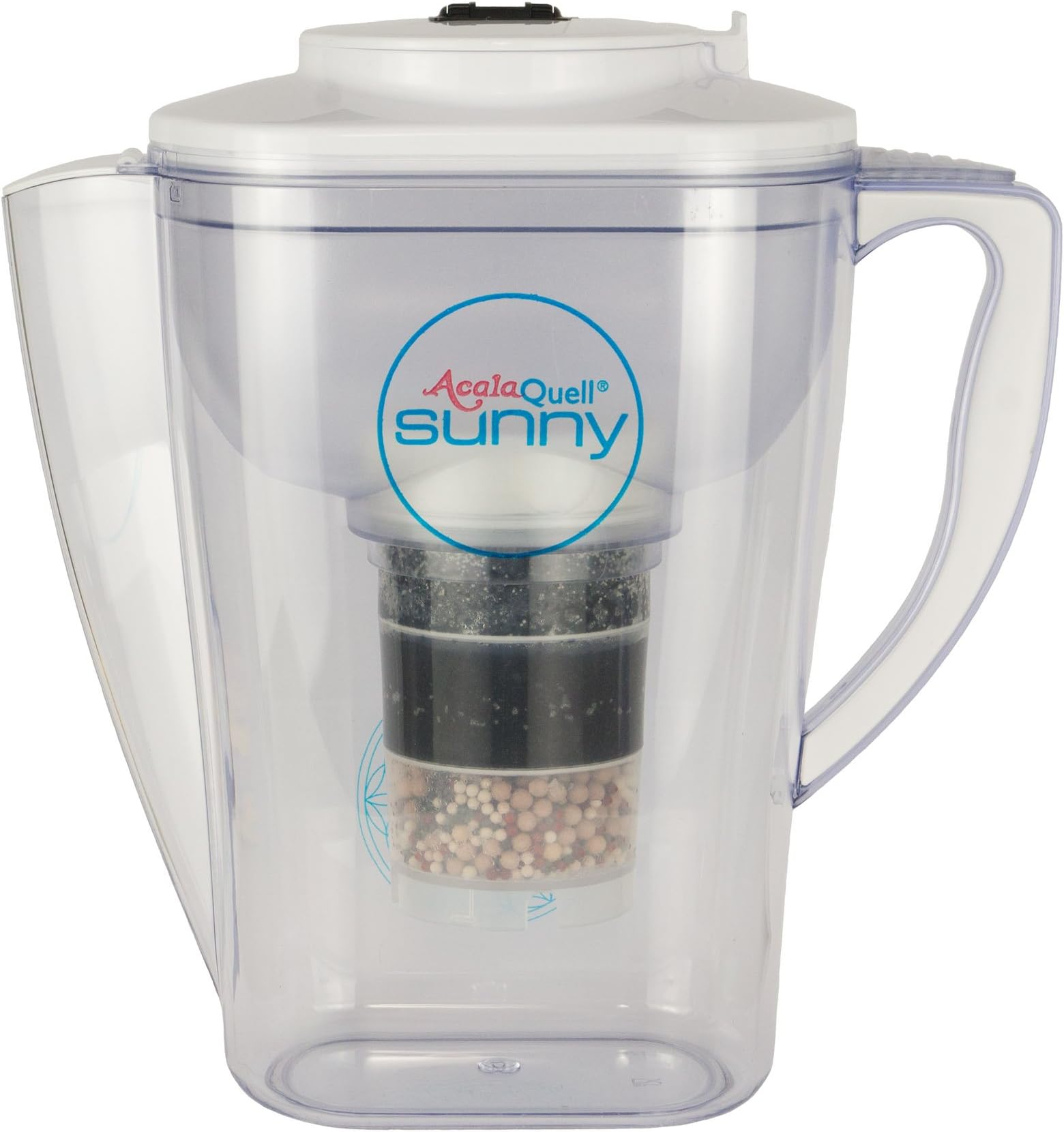 Water Filter AcalaQuell Sunny | White | Water Filter Jug with extra good handle | Highest Filtration Performance | Multi-Layered Filter Cartridge | Creates delicious-tasting, healthy water