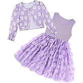 grehava Toddler Girls Tutu Dress ‌Matching Set Fall Winter Long Sleeve Party Tulle Dresses with Cardigan 3-6Y