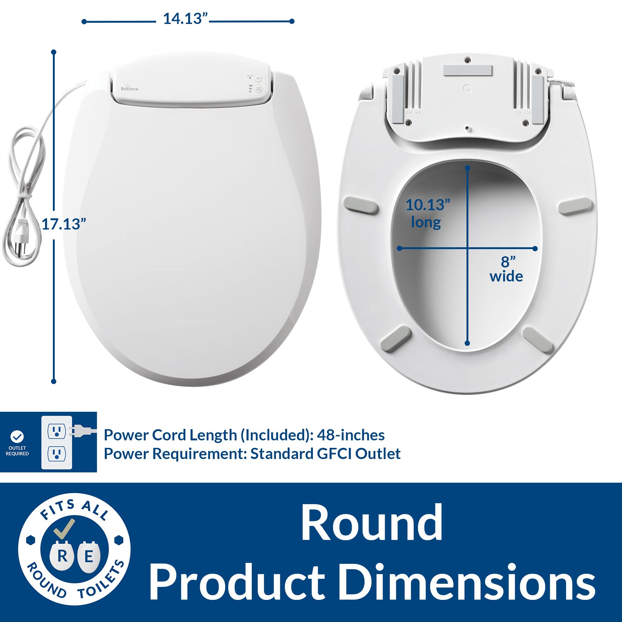Bemis Radiance Heated Night Light Toilet Seat, Slow Close Adjustable Fit Long Lasting Plastic Seat, Round, White