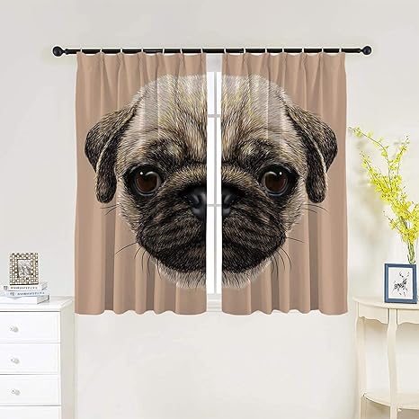Amazon パグ 1級遮光を超える フルダル 無地 ネイビー 装飾的なペット動物デジタルアートの犬のリアルなデザインの詳細な肖像画 ファッション カーテン 客間 2枚組 幅100cm丈110cm レッド カーテン オンライン通販