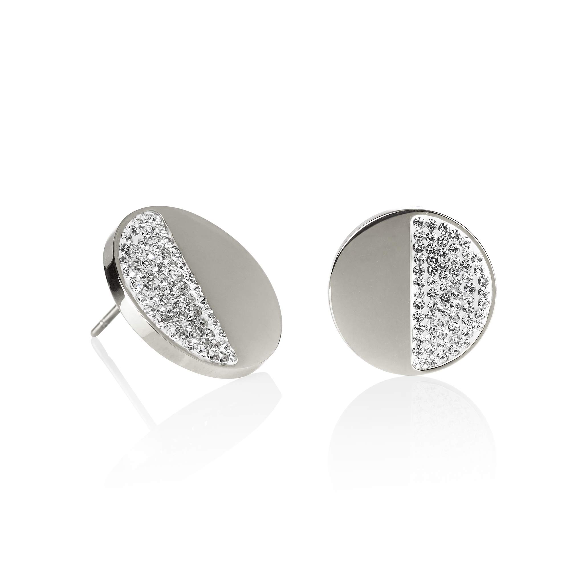 Namana Disc Stud Earrings for Women. Elegant Silver Earrings with Swarovski Crystals. Statement Earrings with Gift Box