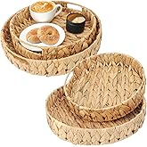 kukmakri 4 PCS Round Wicker Baskets, 11 and 13 Inch Ensemble of Handmade Wicker Tray, Countertop Fruit Baskets - Round Woven Tray for Decor and Functionality in Home & Kitchen