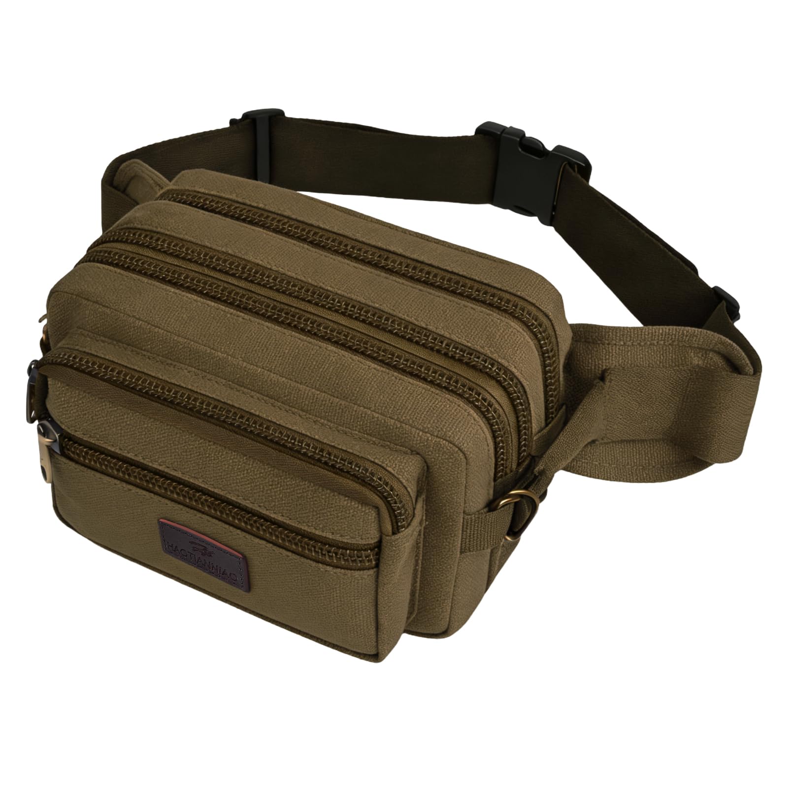 SUNSEATON Large Bum Bag with 6 Zip Pockets, Waist Bag, High Capacity Waist Fanny Pack for Cycling Hiking Travel Holidays Festivals (Khaki)