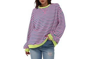 NBXNZWF Oversized Sweatshirts for Women Striped Color Block Long Sleeve Round Neck Sports Casual Loose Fitting Pullover Tops