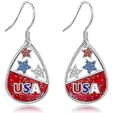 Checkered Flag/American Flag Dangle Earrings Sterling Silver Flag Jewelry for Women