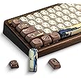 XVX MOA Profile Japanese Fuji Mountain Theme PBT Keycaps Set, 140-Key Coffee & Cream Custom Keycaps for US Layout Mechanical Keyboards (Brown/Beige Design with Key Puller)
