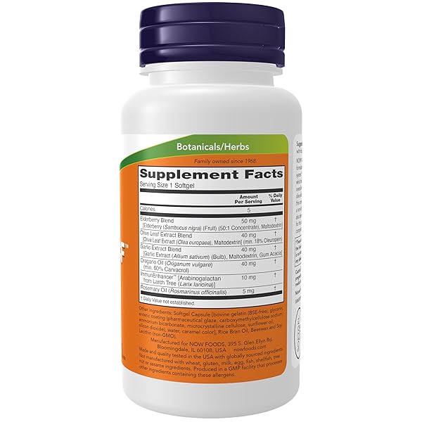 NOW SUPPLEMENTS, ALLIBIOTIC CF™, WITH GARLIC EXTRACT, OLIVE LEAF EXTRACT, ELDERBERRY & OREGANO, NON-DROWSY FORMULA, 60 SOFTGELS