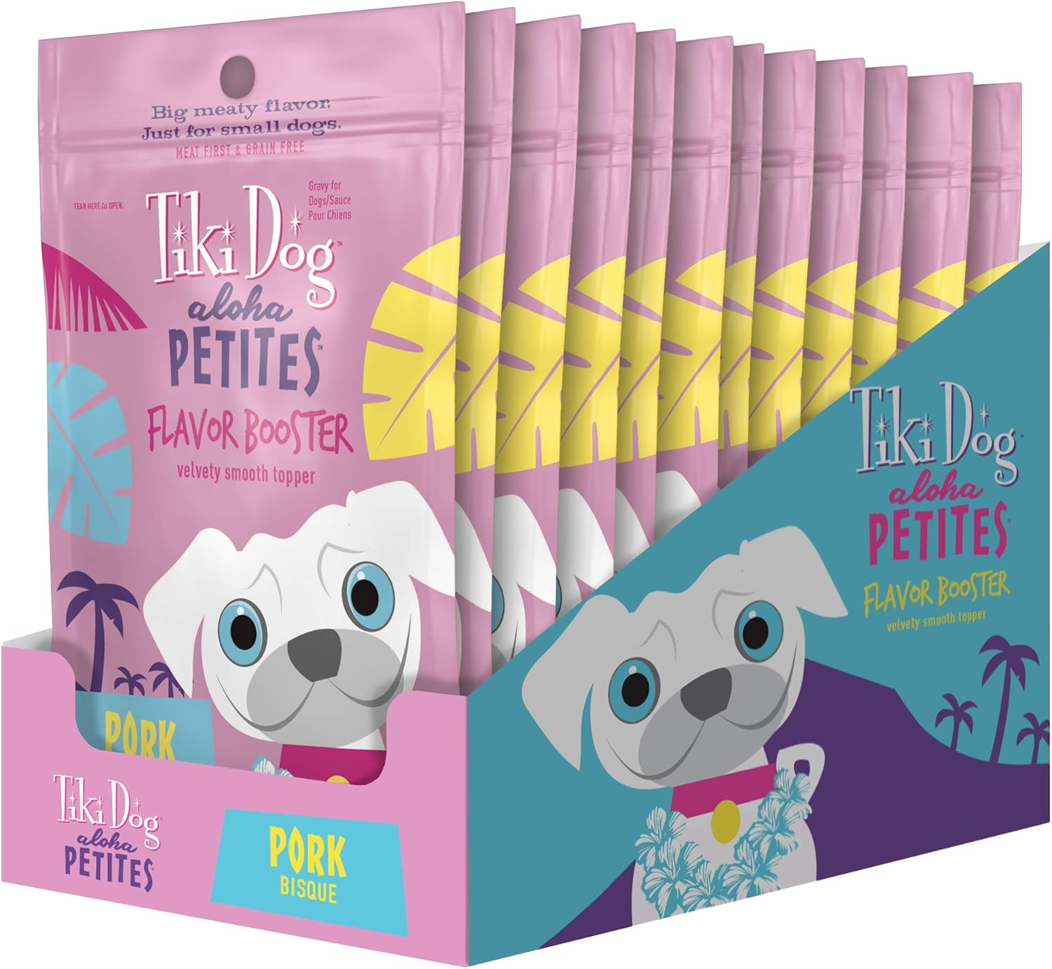 Tiki Dog Aloha Petites Pork Flavor Booster Bisque Pouches – Grain Free Dog Food Flavor Booster - 1.5 oz (12 Pack)