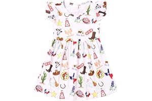 YUROMOON Toddler Girls Casual Dress Farm Animal Horse Print Dresses Flutter Sleeve Clothes 2-8Y