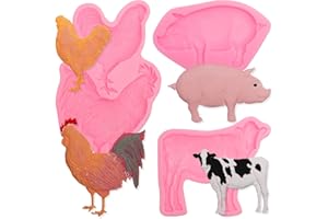 Rooster Hen Silicone Fondant Mold, Farm Animal Cattle Pig Chocolate Baking Molds for Cake Decoration Candy Sugar Craft Gum Pa