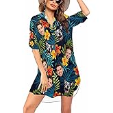 DIYKST Personalized Swimsuit Cover Up for Women Custom Chiffon Face Hawaiian Cover Up Customized Bikini Beach Coverup S-2XL